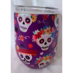 Day of the Dead Sugar Skull 12oz Stainless Steel Insulated Tumbler Purple